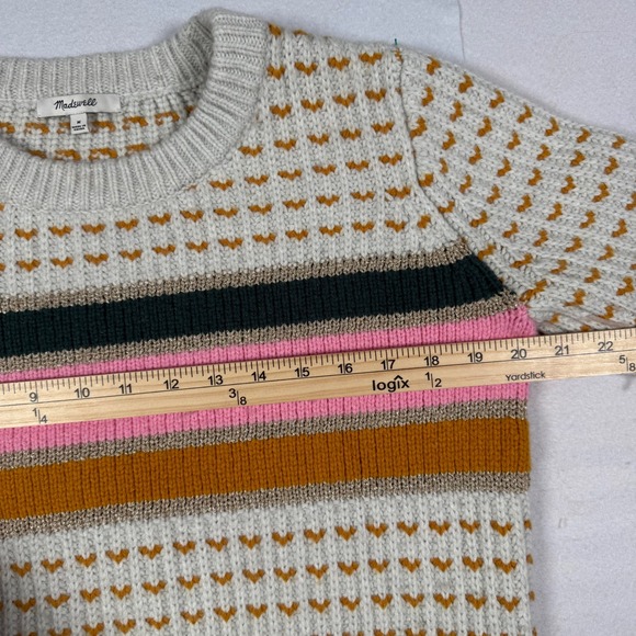 Madewell Merino Wool Alpaca Blend Striped Heart Crewneck Sweater Metallic Medium - Picture 5 of 9
